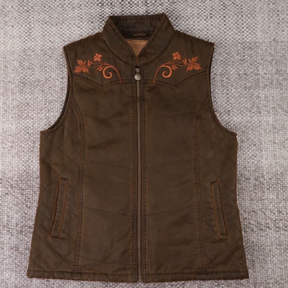 Outback Trading Co Granada Vest Brown Quilted Floral Western Womens Medium